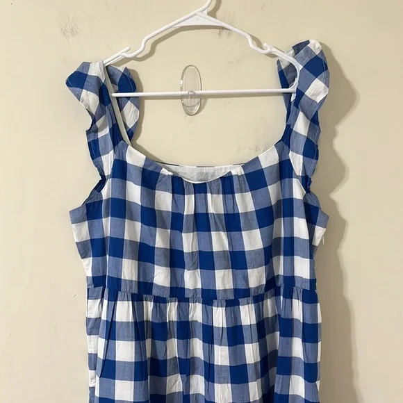 J.Crew Flutter-Sleeve Ruffle-Tiered Midi Dress Gingham Combo Blue White Size XL - Picture 4 of 14